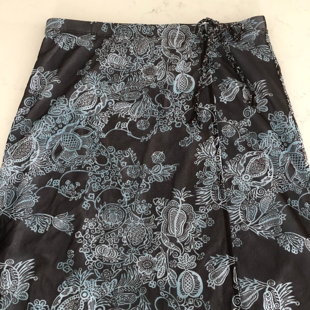Mexx Sweet Pull On Lined Faux Wrap Floral Skirt Chocolate Brown + Blue Sz S NWT - Picture 3 of 15